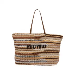 缪缪/Miu Miu 中性色 钩针编织托特包 5BG228-2F46-F0018