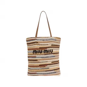 缪缪/Miu Miu 中性色 钩针编织托特包 5BG248-2F46-F0018