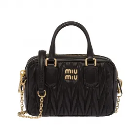 缪缪/Miu Miu 黑色 Matelassé 软羊革迷你保龄球包 5BP077-N88-F0002