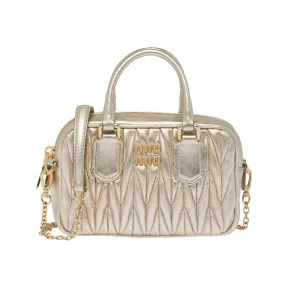 缪缪/Miu Miu 黄铁矿色 Matelassé 软羊革迷你保龄球包 5BP077-N88-F0846