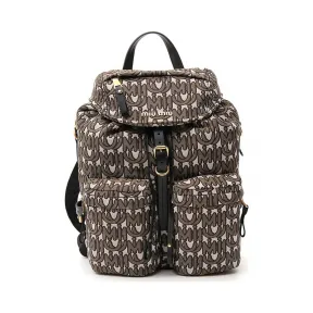 缪缪/Miu Miu  啡色 帆布/皮革 双肩包 5BZ032-2D38-F0ZI6