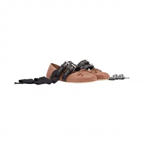 缪缪/Miu Miu 绑带式皮革芭蕾平底鞋 5F466A_3KSR_F0N52