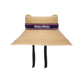 缪缪/Miu Miu 自然色 / 蓝色 酒椰纤维遮阳帽 5HV006-2F8H-F075R