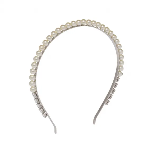 缪缪/Miu Miu 奶油色/水晶色 仿珍珠和仿水晶装饰金属发箍 5JH088-2F6Y-F01L8