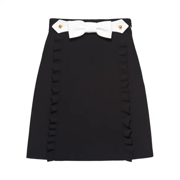 缪缪/Miu Miu 蝴蝶结装饰罗缎卡迪半裙 MG1306_1VE8_F0N12