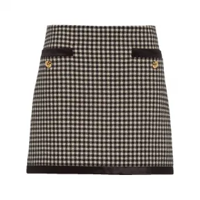 缪缪/Miu Miu 黑色/象牙色 方格纹羊毛迷你裙 MG1898-1GUB-F057Z
