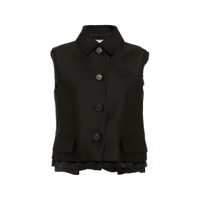 缪缪/Miu Miu 黑色 单排扣拉西米尔绸背心 MH1855-1256-F0002