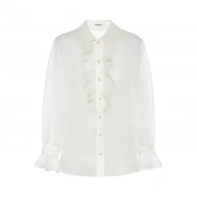 缪缪/Miu Miu 网眼蕾丝装饰欧亘纱衬衫 MK1380_1UEN_F0L86