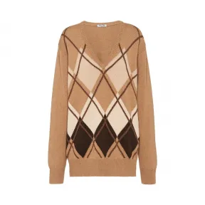 缪缪/Miu Miu 菱格纹驼绒针织衫 MML237_1Q34_F0040