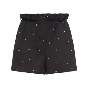 缪缪/Miu Miu 黑色 刺绣grain De Poudre 短裤 MP1599-1TGV-F0002