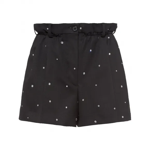 缪缪/Miu Miu 黑色 刺绣grain De Poudre 短裤 MP1599-1TGV-F0002