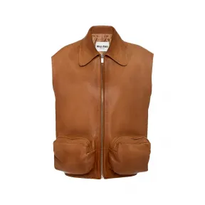 缪缪/Miu Miu 焦糖色 软羊革背心 MPT275-129J-F098L