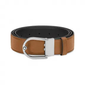 万宝龙/Montblanc MB198630-马蹄形带扣粒面焦糖色\黑色双面皮带（35毫米）