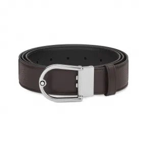 万宝龙/Montblanc MB198632-马蹄形带扣粒面乌木色\黑色双面皮带（35毫米）