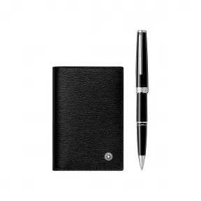 万宝龙/Montblanc MB123757-PIX黑色签字笔和4810 Westside系列带V形夹层的名片夹礼品套装