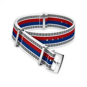 欧米茄/Omega 红色⁠、蓝色和黑色条纹装饰白色尼龙表带⁠ - 031CWZ010636