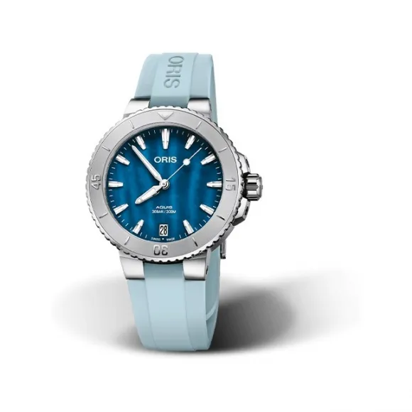 豪利时/Oris Aquis 系列 36.50 MM 多片式不锈钢表壳 分钟刻度显示上圈 自动机械机芯 女表 01-733-7770-4155-07-4-18-65fc