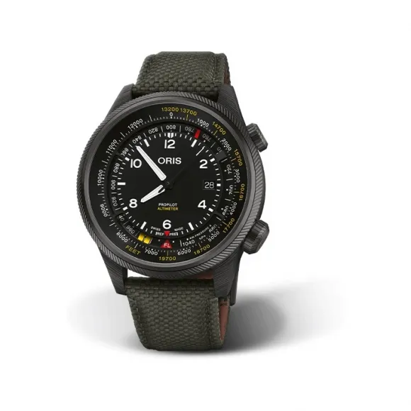 豪利时/Oris ProPilot 系列 47.00 MM 碳纤维材质 钛合金表壳 枪灰色PVD镀层 自动机械机芯 男表 01-793-7775-8734-set