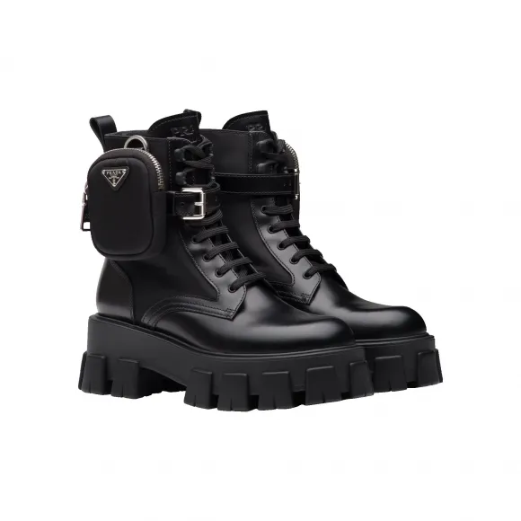 普拉达/Prada Monolith 皮革和尼龙中筒靴 1T255M-3LJS-F0002-F-B055