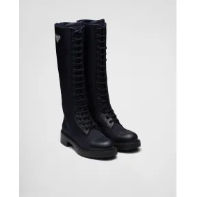 普拉达/Prada 亮面皮革和Re-Nylon 再生尼龙长靴 1W906M-3LLB-F0008