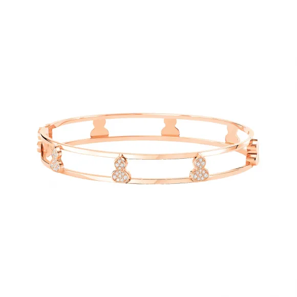 麒麟/qeelin Wulu 18K金半钻葫芦小八福手镯  (尺吋为14.5/15.5/16.5/17.5/18.5公分) WU-040-SP8BN145-RGD