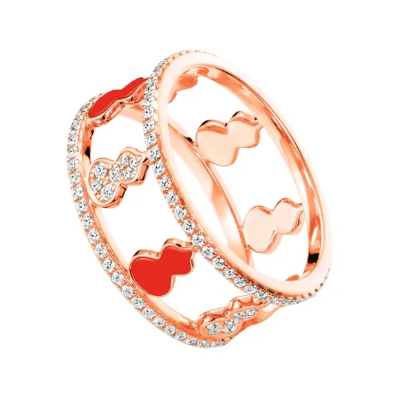 麒麟/qeelin Wulu 18K钻石及HyCeram®葫芦小八福戒指  （戒指尺寸可分为欧码49、51、53、56 及 58） WU-050-FP44RI49-RGDRDH