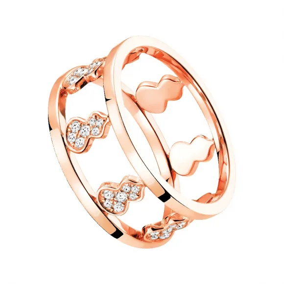 麒麟/qeelin Wulu 18K金半钻葫芦小八福戒指  (戒指尺寸可分为欧码49、51、53、56 及 58) WU-050-SP8RI49-RGD