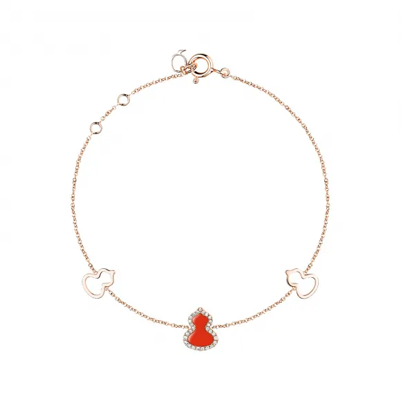 麒麟/qeelin Petite Wulu 18K玫瑰金钻石及红玛瑙手链 WU-BR0001B-RGDRA