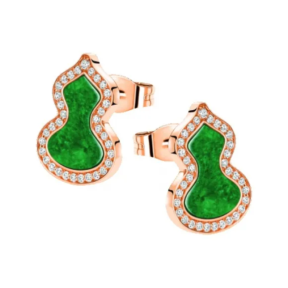 麒麟/qeelin Petite Wulu 18K玫瑰金钻石及翡翠耳环 WU-ERSD0002D-RGDGJE