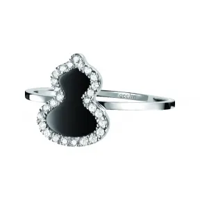 麒麟/qeelin Petite Wulu 18K白金钻石及缟玛瑙戒指 WU-RI0004A-WGDON