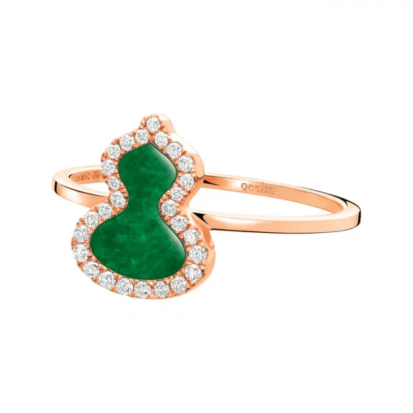 麒麟/qeelin Petite Wulu 18K玫瑰金钻石及翡翠戒指 WU-RI0004D-RGDGJE