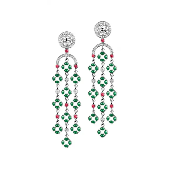 麒麟/qeelin Couture Xi Xi 18K白金钻石、翡翠及红宝石耳环 XX-088-FPER-WGDRUGJE