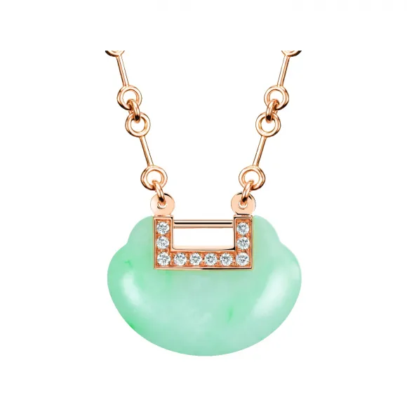 麒麟/qeelin Yu Yi 18K玫瑰金钻石及翡翠项链 (中) YY-020-NL-RGDGJE