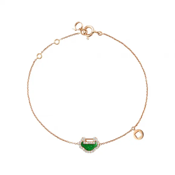 麒麟/qeelin Petite Yu Yi 18K玫瑰金钻石及翡翠手链 YY-BR0002G-RGDGJE