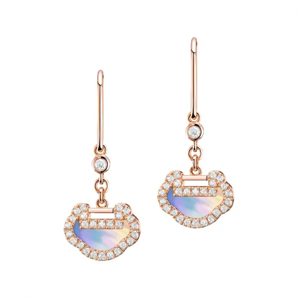 麒麟/qeelin Petite Yu Yi 18K玫瑰金钻石及珍珠母贝耳环 YY-ER0011A-RGDMOP