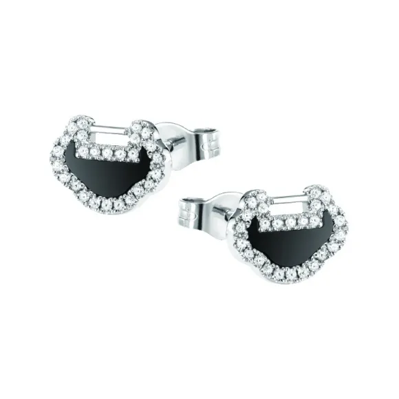 麒麟/qeelin Petite Yu Yi 18K白金钻石及缟玛瑙耳环 YY-ERSD0002B-WGDON