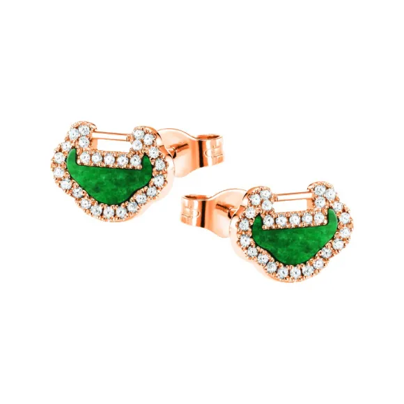 麒麟/qeelin Petite Yu Yi 18K玫瑰金钻石及翡翠耳环 YY-ERSD0003C-RGDGJE