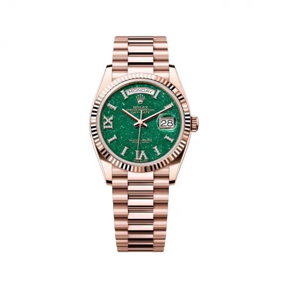 劳力士/Rolex 星期日历型 36 MM 18K永恒玫瑰金 藉恒动摆陀双向自动上链 中性表 M128235-0068