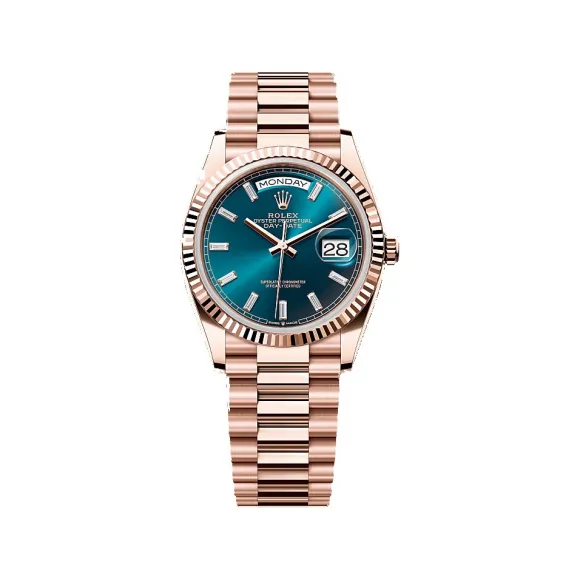 劳力士/Rolex 星期日历型 36 MM 18K永恒玫瑰金 藉恒动摆陀双向自动上链 中性表 M128235-0085