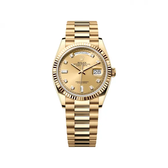 劳力士/Rolex 星期日历型 36 MM 18K黄金 藉恒动摆陀双向自动上链 中性表 M128238-0008