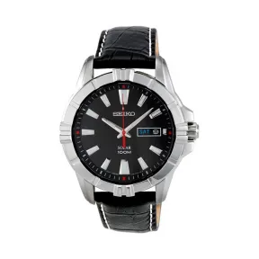 精工/Seiko Solar系列 黑色 真皮 石英机芯 男表 SNE161P2