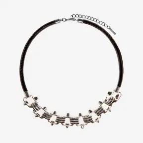  机械齿轮镶嵌链式皮绳项链 ACCTJ2-SILVER