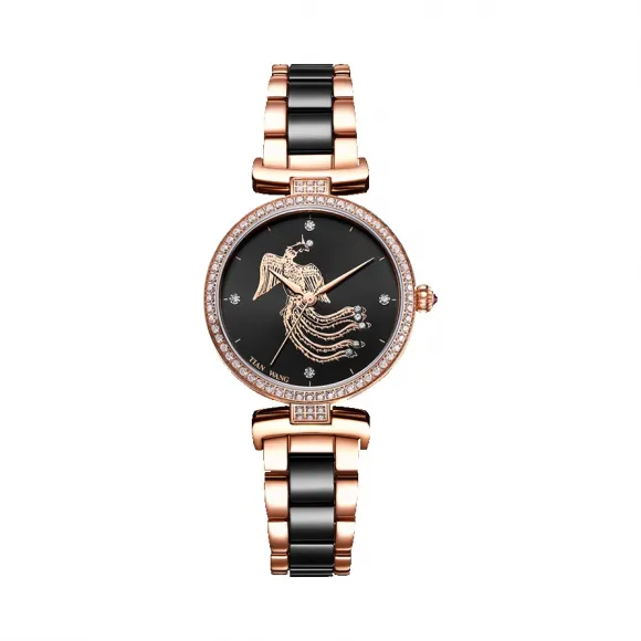 天王/Tianwang 不锈钢表壳全电玫瑰金，不锈钢把的全电玫瑰金镶红色石仔  MS系列 石英机芯  LS31047P.CPB.B