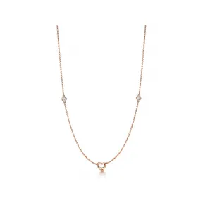 蒂芙尼/Tiffany Elsa Peretti® 系列 18K 玫瑰金 Open Heart 镶钻项链。