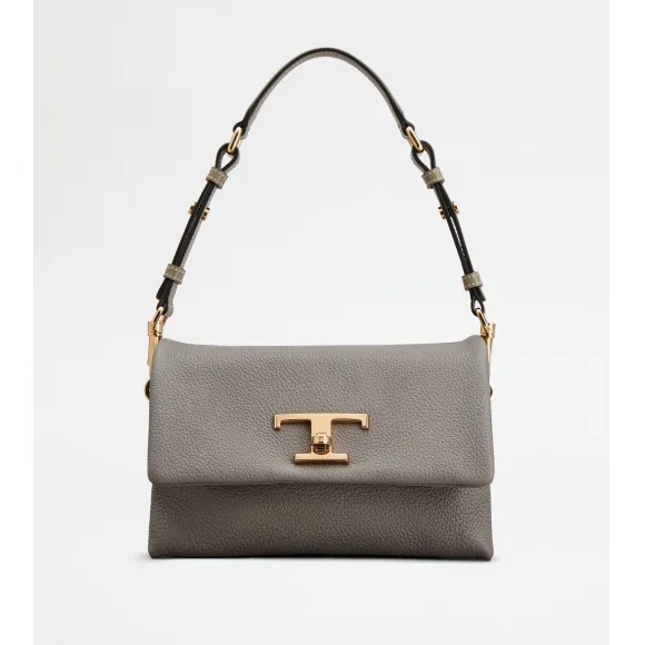 托德斯/Tod's 女人 灰色 T Timeless 迷你皮革翻盖包 XBWTSQC0100T5ZC404