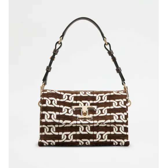 托德斯/Tod's Woman BROWN T Timeless Flap Bag in Fabric Mini XBWTSQCT100TP8PZS611