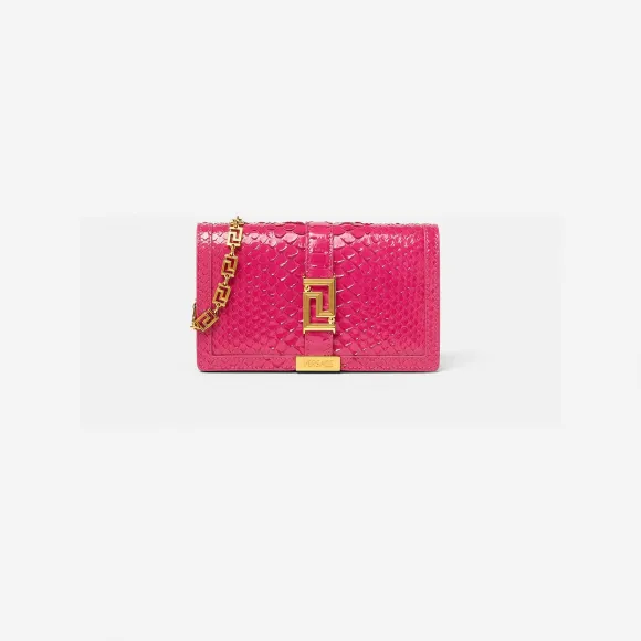 范思哲/Versace 女士粉色小号 Greca Goddess 蟒蛇皮包 1007220-1A05222-1PK3V