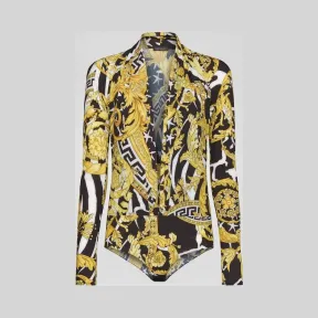 范思哲/Versace Savage Barocco印花垂褶紧身连体衣 A83753-A231037_A7900