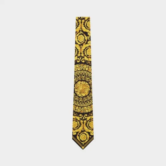 范思哲/Versace Gold Hibiscus印花领带 ICR7001-IT03108_I7616