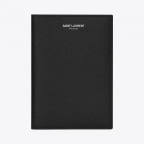 伊夫圣罗兰/Yves Saint laurent 经典SAINT LAURENT PARIS护照包，采用黑色颗粒山羊纹理真皮  